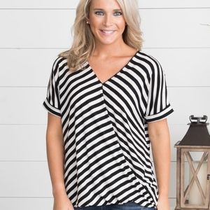 Into Oblivion Stripe Top - Oatmeal/Black